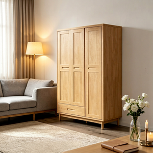 Scandinavian Wooden <b>Wardrobe</b> Shaker Doors Hinged Solid Wood Freestanding Modern Bedroom Furniture 1 Drawer - Product Image 1