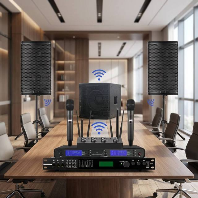 3RD DREAM Complete Wooden Wireless Public Address System for Large Meeting Room 12" Subwoofer & Speakers