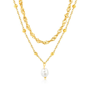 สร้อยคอไข่มุกเทียมแบบมินิมอลสองสายสำหรับผู้หญิง สร้อยคอจี้สแตนเลสเรียบง่าย เครื่องประดับแฟชั่น - Product Image 5