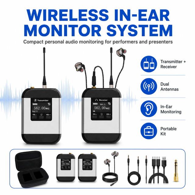 Wireless IEM System Portable UHF Wireless In-Ear Monitor System Transmitter Bodypack Receiver for Stage and Live