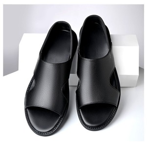 Light Men's Genuine Leather Open Toe <b>Slides</b> Summer Casual Rubber Outsole <b>Slip</b>-On Sandals - Product Image 4