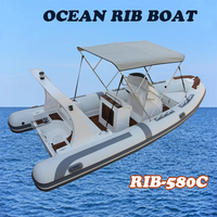 19ft 5.8m coque semi-rigide yachts fibre de verre luxe speed boat lanchas de fibra para pesca rib boat 580 à vendre