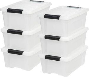 Plastic Storage Bin Tote Organizing Container with Durable Lid and Secure Latching Buckles Stackable and Nestable