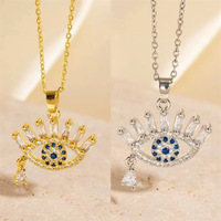 Collier pendentif goutte d'eau œil bleu en zircon coloré le plus vendu pour femme, en cuivre plaqué or 18 carats, chaîne de clavicule