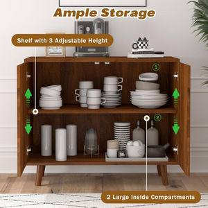 Vintage Walnuss-Bogen-Doppeltür-Niedrigschrank mit Griffen, Haushalts-Eingangsschrank mit Großer Aufbewahrungskapazität, Küchensideboard - Product Image 4