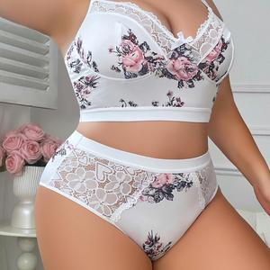 Conjunto de Lencería Sexy Nuevo de Europa y América con Encaje Estampado, <span class=keywords><strong>Top</strong></span> Halter Sexy con Escote Pronunciado y Lencería de Talla Grande - Product Image 3