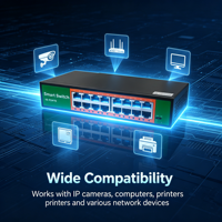 Switch de Red Gigabit al por Mayor, 16 Puertos, OEM/ODM, 10/100/1000Mbps, Switch Ethernet de 48V con Puertos RJ45 para Cámaras CCTV