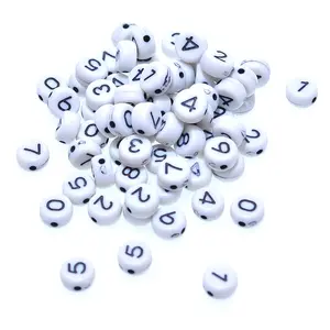 AR2011-1 Wholesale Bulk 4*7mm 500g Round Flat Number Acrylic Beads 0-9 Number Loose Spacer Beads for Jewelry Making Supplier