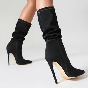 New Popular British Style Autumn and Winter Stiletto Heel Denim Women's <b>Boots</b> - Product Image 4