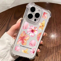 Funda Protectora Transparente para Teléfono Móvil con Diseño Floral, Protección Anticaídas en las Cuatro Esquinas, TPU Transparente para iPhone XR XS 11 12 13 14 15 16 Pro Max