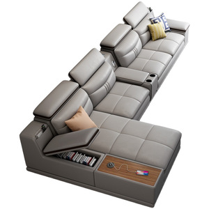 Mikrofaser-Leder Gefülltes Kombinations-<span class=keywords><strong>L</strong></span>-förmiges <span class=keywords><strong>Sofa</strong></span> mit Verstecktem Stauraum Modernes Minimalistisches Design für Große Apartment-Wohnzimmer - Product Image 1