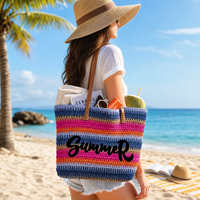 Sac fourre-tout en paille crochetée à rayures arc-en-ciel, broderie lettre, sac de plage à bandoulière grande capacité pour femme, cadeaux d'été