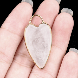 Colgante de piedra <span class=keywords><strong>Natural</strong></span> de cristal transparente en forma de corazón largo chapado en oro Borde de <span class=keywords><strong>Metal</strong></span> curación piedra <span class=keywords><strong>Natural</strong></span> encantos de moda - Product Image 2