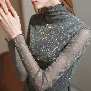 Newest Fashion High Neck Women Blouse <strong>Net</strong> Long Sleeve Elegant Sexy <strong>Tops</strong> - Product Image 6