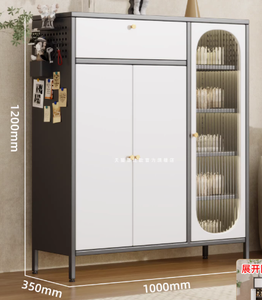 Buffet de rangement moderne de luxe en acier noir pour salon avec 2 portes vitrées et étagères de présentation - Product Image 4