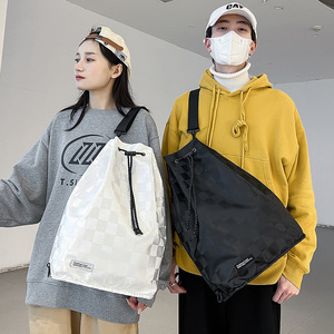 Drawstring Shoulder Bag Lattice Pattern Large Capacity Unisex Backpack For School Commute Summer 2024 - Product Image 4