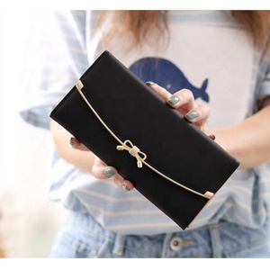 Wholesale Fashion Waterproof PU Leather Bow Pattern Long Wallet with Button Closure and Polyester Lining for Women Outdoor Use - Product Image 2