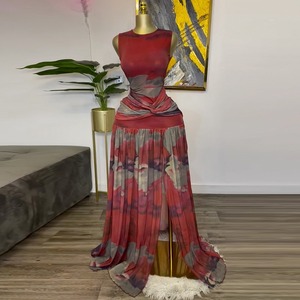 Vestido Largo Informal de Fiesta <span class=keywords><strong>para</strong></span> Mujer, Estilo Boutique, Sexy, sin Mangas, Estampado, de Malla, <span class=keywords><strong>para</strong></span> Usar en la Calle - Product Image 4