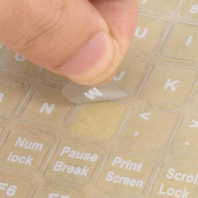 English Keyboard Stickers, Universal Computer Laptop Keyboard Letters Transparent Background White Lettering Alphabet Stickers