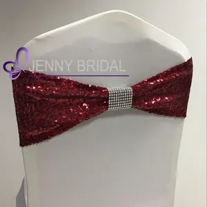 SH050LB spandex sequin stretchable wedding chair covers red chair sash buckle