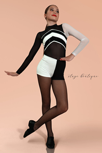 现代芭蕾服装绿色蓝色网眼织物拼接长袖爵士/踢踏舞穿氨纶尼龙 - Product Image 3