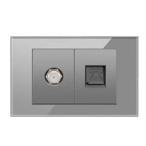 เต้ารับสวิตช์สายเคเบิลแบบติดผนัง รุ่น 118 พร้อมแผงสัมผัสและกระจก สำหรับทีวีและคอมพิวเตอร์ในบ้าน ใช้ได้กับทุกยี่ห้อ - Product Image 1