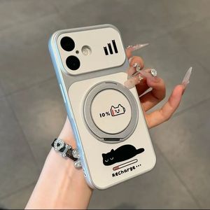 Coque de téléphone anti-chute électroplaquée avec support pour <span class=keywords><strong>iPhone</strong></span> 18, 17, 16, 15, 14, avec grandes fenêtres de visualisation et motif chat noir - Product Image 6