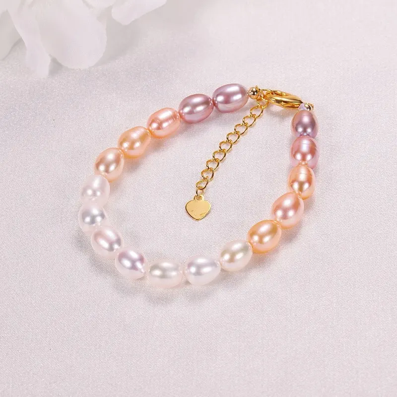 Wholesale fashion bracelet new rice shape pearl bracelet rainbow color jewelry freshwater pearl bracelet women