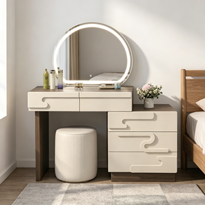 Coiffeuse moderne avec miroir éclairé et tabouret pour chambre à coucher - Product Image 4