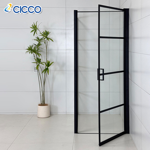 Porte de douche sur pied moderne personnalisée Cadre rectangulaire noir Lignes noires Verre trempé Pliable Style ouvert pour salle de bain - Product Image 5
