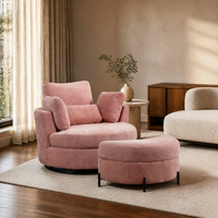 Fauteuil pivotant mauve avec repose-pieds en tissu peluche, fauteuil d'appoint rotatif pour salon, vente en gros, directement de l'usine
