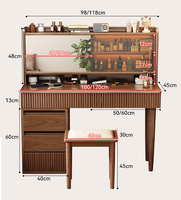 Meuble de maquillage contemporain en bois massif avec éclairage LED, table de toilette, bibliothèque, bureau et armoire de rangement combinés pour appartement et petite chambre