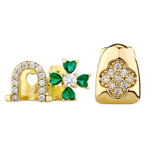 Nuovo Grillz Hip-hop con Zircone a Forma di Trifoglio Verde per Costume di Halloween da Uomo - Product Image 3