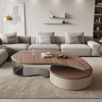 Modernes Nordisches Blattförmiges Couchtisch-Set Edelstahl-Basis Massivholz-Tischplatte Schubladen Umweltfreundlich Langlebig Pflegeleicht Wohnzimmer