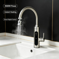 Robinet d'eau chaude instantanée électrique en acier inoxydable, commande tactile, col de cygne rotatif, chauffage rapide, affichage LED, pour camping-car, hôtel, voiture