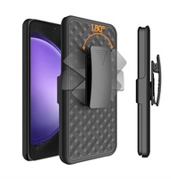 Étui de téléphone combiné 2 en 1 avec clip de ceinture en polycarbonate noir rigide pour Samsung Galaxy S23 FE, motif tressé, support de protection arrière