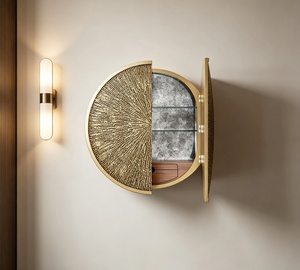 Minimalist Luxury Wine Cabinet with Wall Mounted <b>Round</b> Design and Multi-tier Glass <b>Shelving</b> for Sophisticated Home Q Are You - Product Image 6