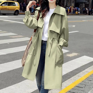 S-3XL nouveau manteau de printemps et d'automne manteau mince à la mode avec ceinture et <span class=keywords><strong>blazer</strong></span> coupe-vent mi-long pour femmes - Product Image 4