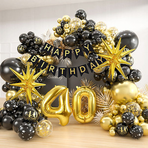 Fondo de escenario de fiesta, Kit de arco de globos, Oro Negro, 70 cumpleaños, suministros para fiesta, decoraciones con cartel de feliz cumpleaños - Product Image 3