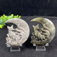 Vente en gros de sculptures de renards à neuf queues et de renards lunaires en obsidienne naturelle dorée et argentée pour la décoration de la maison et les cadeaux