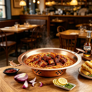 Ensemble de casseroles <span class=keywords><strong>en</strong></span> acier inoxydable martelé avec petite marmite à double anse et réchaud à alcool, idéal pour les hôtels et les restaurants de traiteur - Product Image 3