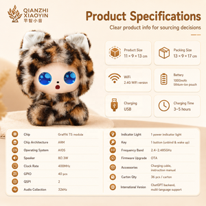 AI Kawaii - Mini Peluche de Gatito con Puntos, Estampado de Leopardo Negro, Orejas de Gato, Ojos LED con Expresiones, ChatGPT, Clonación de Voz en Más de 50 Idiomas, Memoria, 2.4G - Product Image 6