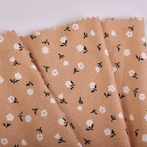Softy Stretch 96%polyester 4%spandex Brush Print Floral Rib Knit Fabric For Dress