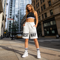Pantalones Cortos Bermuda de Algodón Blanco con Estampado de Serigrafía, Estilo Holgado y Moderno, de Tela de Rizo para Mujer, con su Logotipo