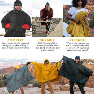 بطانية قابلة للارتداء من <span class=keywords><strong>Honcho</strong></span> Poncho 3 في 1 للتدفئة بمنفذ USB بطانية للتخييم بهودي مع كيس مقاوم للماء - Product Image 4