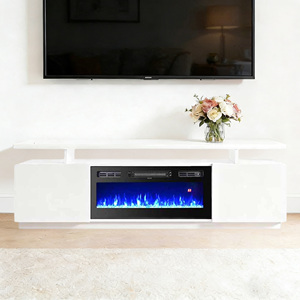 Mueble de TV Grande de Madera con Gabinete de Almacenamiento, Estantes y <span class=keywords><strong>Chimenea</strong></span> Eléctrica Decorativa con Llama LED para el Hogar - Product Image 2