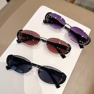 Gafas de sol ovaladas Qianai para mujer, UV400, montura metálica, lentes tipo AC, 3 gafas de sol, montura negra, estilo retro moderno - Product Image 3