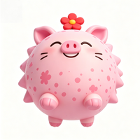 Figurine de cochon rose en plastique écologique promotionnelle avec motif floral, jouet personnalisé, poupée de dessin animé peinte sur mesure, modèle OEM, personnalisable pour bureau