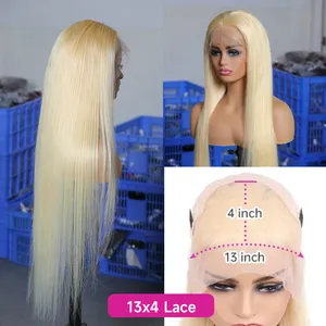 613 Großhandel 360 Full Lace Frontal Perücken 30 Zoll lang gerade 613 blonde brasilia nische Echthaar Perücke HD transparente Spitze Front Perücke