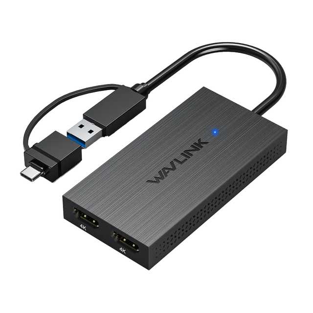 WAVLINK DisplayLink USB 3.1 Type C USB 3.0 to Dual USB Video Card Adapter with Screen Mirror Extend 2K 4K@60Hz for Dell HP